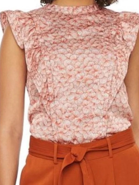 ryegrass Tops - Ryegrass Round Neck Flutter Sleeveless Blouse Size L